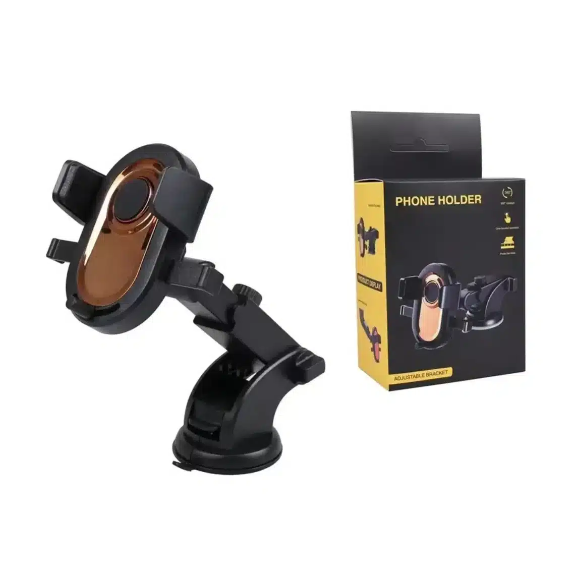 حامل موبايل مصمم للتثبيت علي تابلوه السياره لون ذهبي