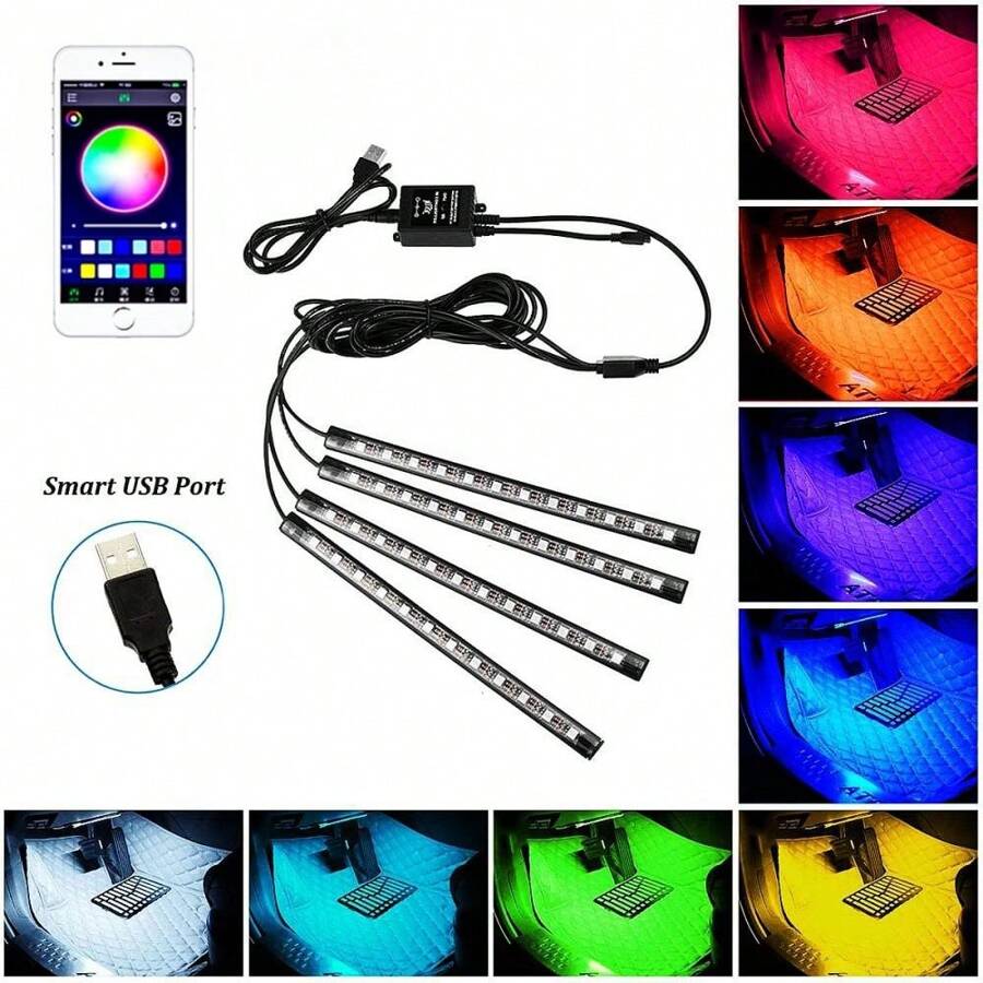 4 × شريط اضاءة LED RGB ، شريط اضاءة نيون اسود